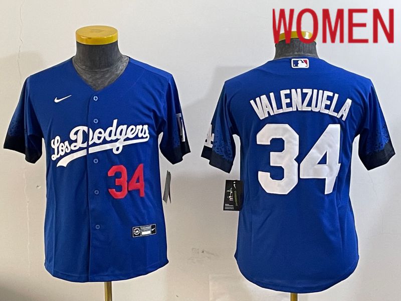 Women Los Angeles Dodgers #34 Valenzuela 2024 blue jersey 2024112002->women mlb jersey->Women Jersey